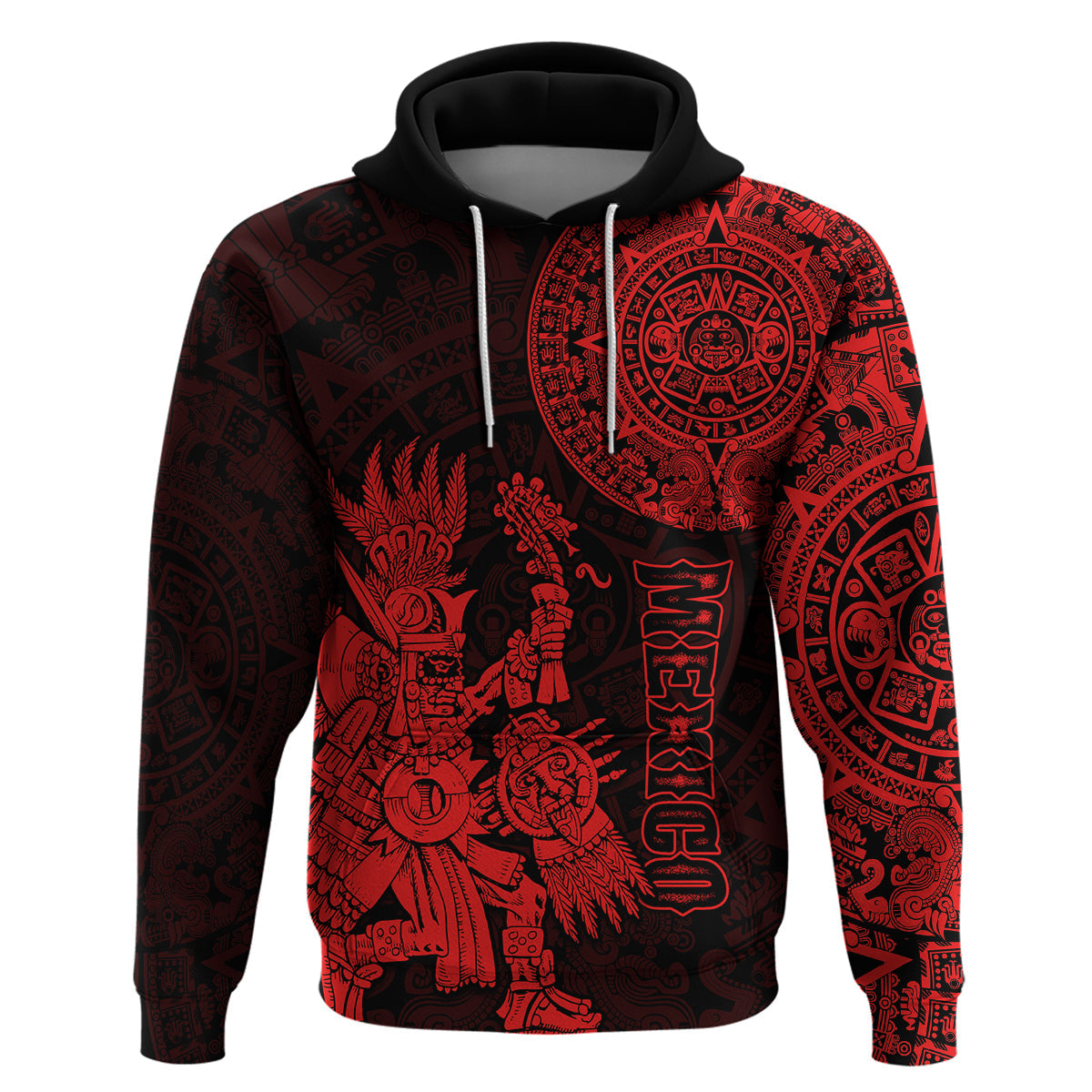 Custom Mexico Aztec Hoodie El Calendario Maya Mix Huitzilopochtli Red