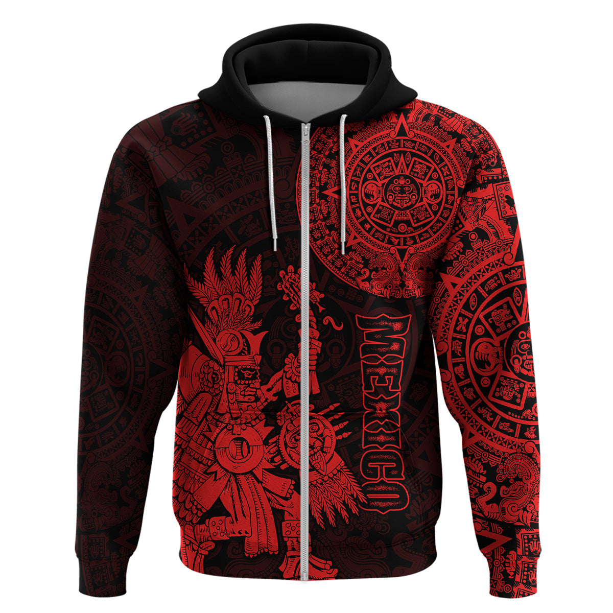 Custom Mexico Aztec Hoodie El Calendario Maya Mix Huitzilopochtli Red