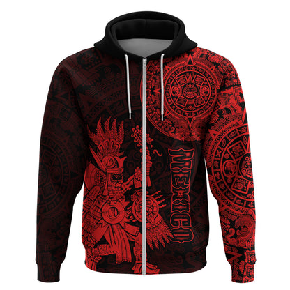 Custom Mexico Aztec Hoodie El Calendario Maya Mix Huitzilopochtli Red