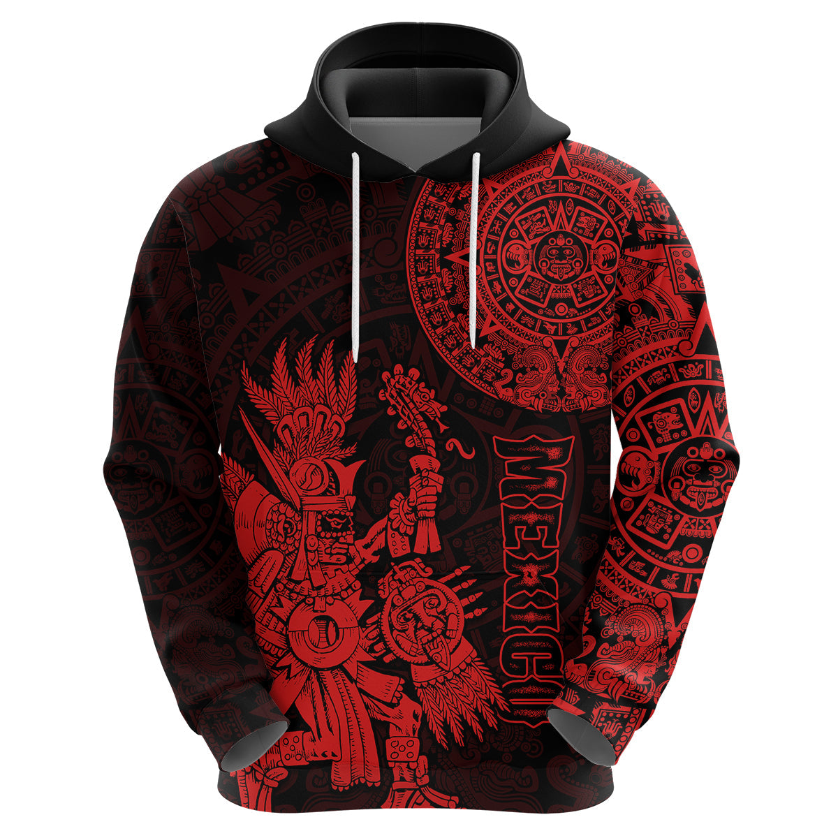 Custom Mexico Aztec Hoodie El Calendario Maya Mix Huitzilopochtli Red