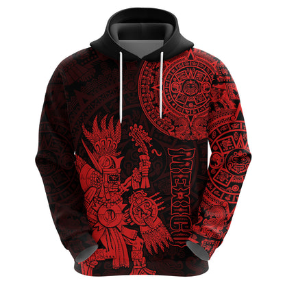 Custom Mexico Aztec Hoodie El Calendario Maya Mix Huitzilopochtli Red