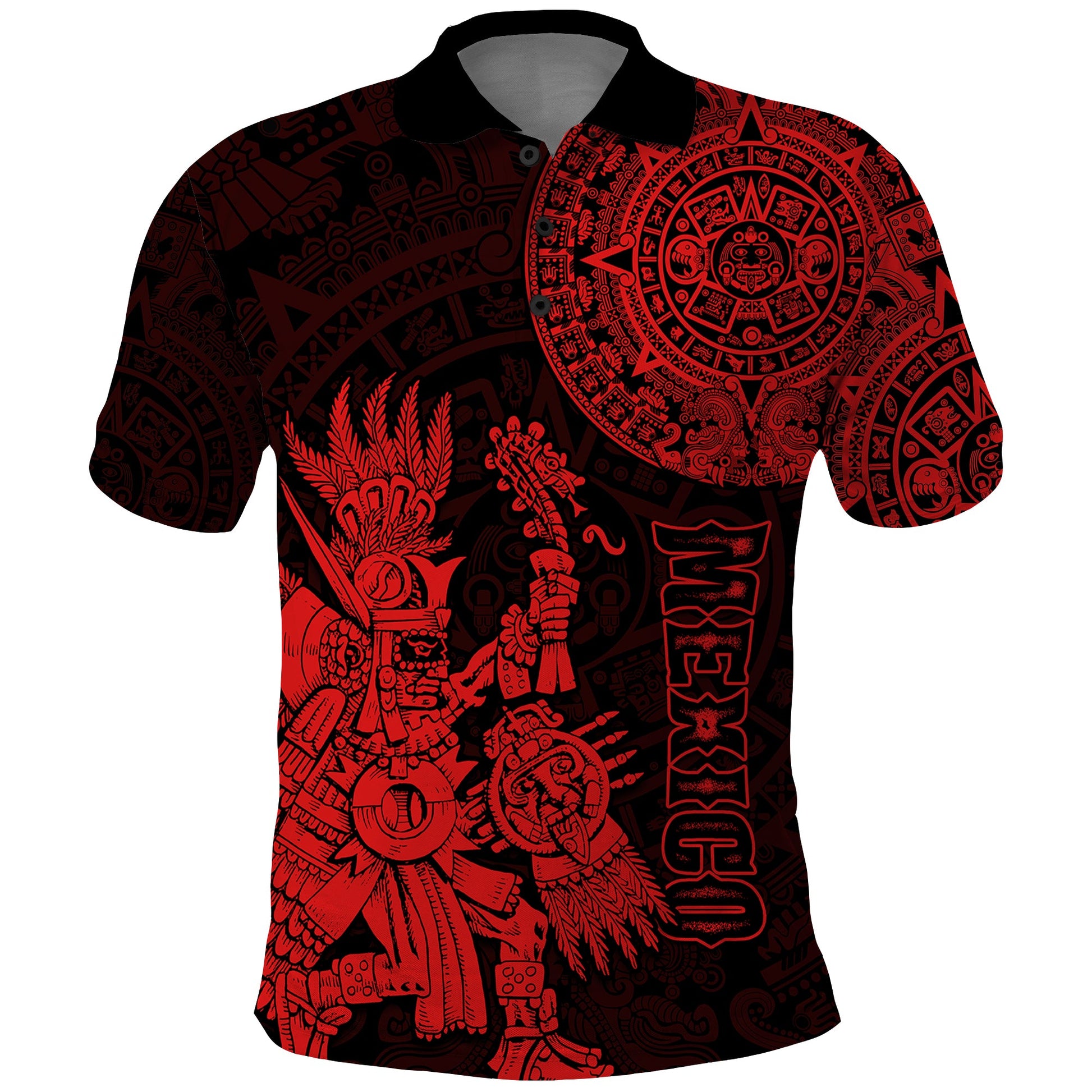 Custom Mexico Aztec Polo Shirt El Calendario Maya Mix Huitzilopochtli Red