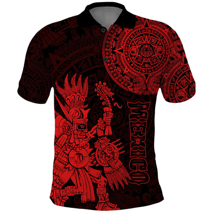 Custom Mexico Aztec Polo Shirt El Calendario Maya Mix Huitzilopochtli Red