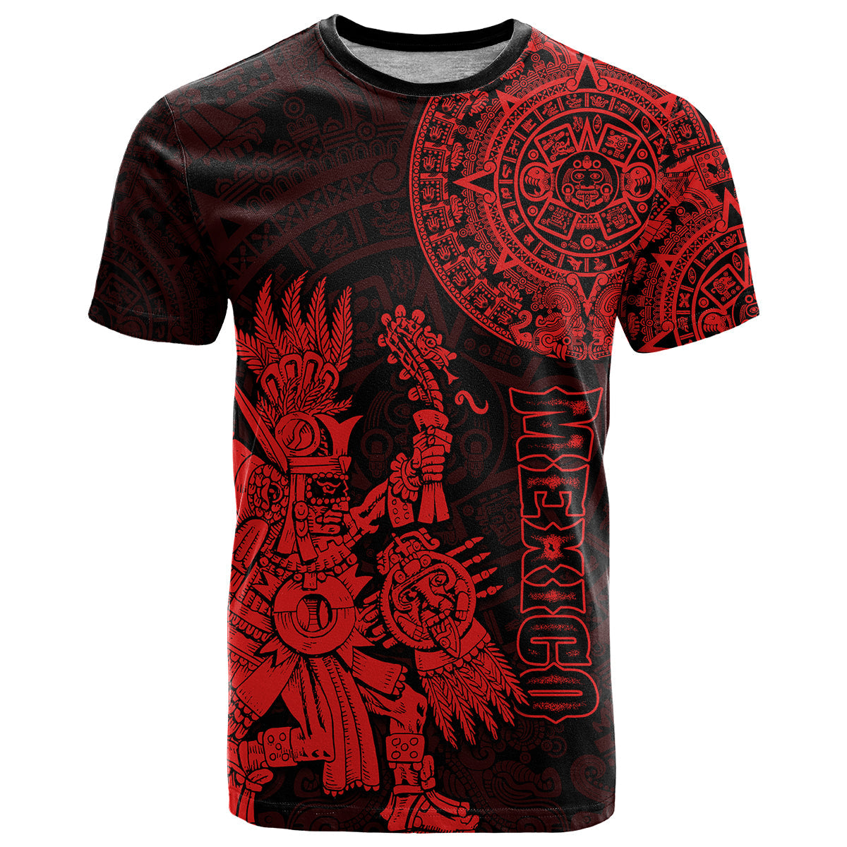 Custom Mexico Aztec T Shirt El Calendario Maya Mix Huitzilopochtli Red