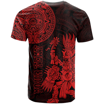 Custom Mexico Aztec T Shirt El Calendario Maya Mix Huitzilopochtli Red