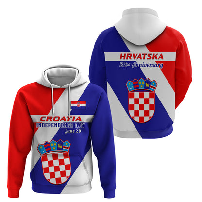 June 25 Croatia Hoodie Independence Day Hrvatska Coat Of Arms 32Nd Anniversary