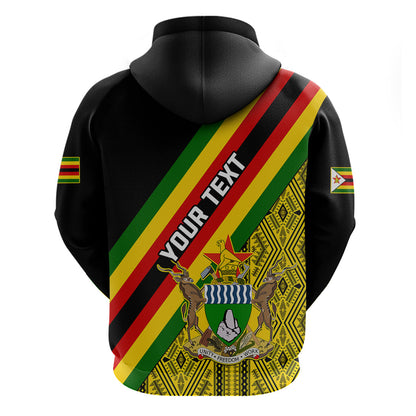 Personalised Zimbabwe Hoodie African Pattern With Flag Style
