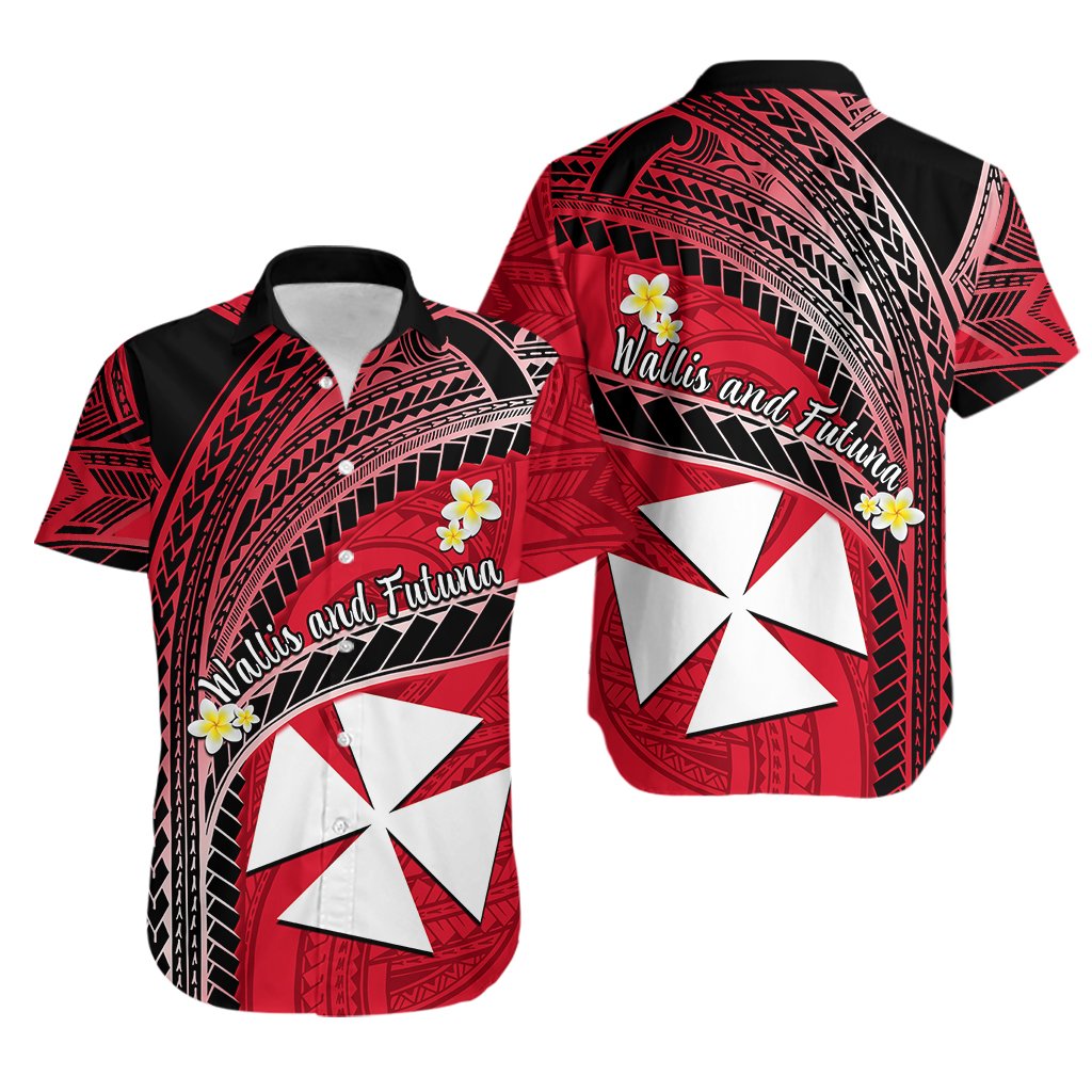 Wallis And Futuna Hawaiian Shirt Plumeria Flowers With Red Polynesian Pattern