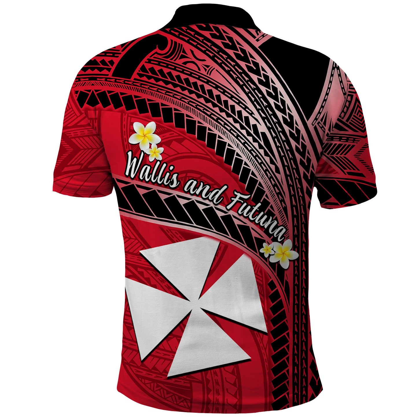 Wallis And Futuna Polo Shirt Plumeria Flowers With Red Polynesian Pattern