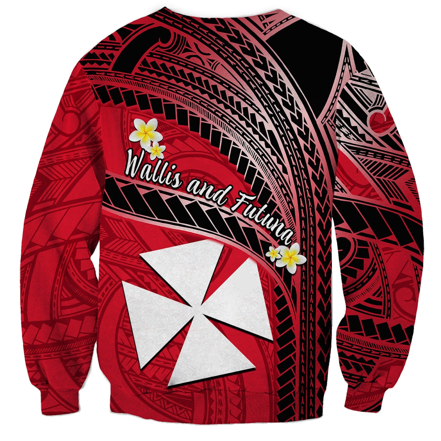 Wallis And Futuna Sweatshirt Plumeria Flowers With Red Polynesian Pattern