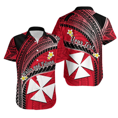 Custom Personalised Wallis And Futuna Hawaiian Shirt Plumeria Flowers With Red Polynesian Pattern