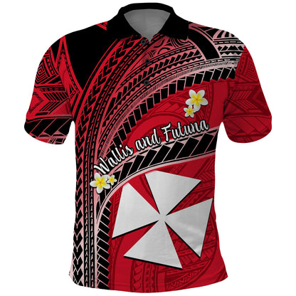 Custom Personalised Wallis And Futuna Polo Shirt Plumeria Flowers With Red Polynesian Pattern