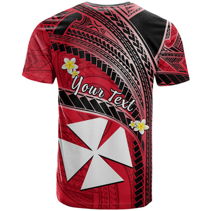 (Custom Personalised) Wallis And Futuna T Shirt Plumeria Flowers With Red Polynesian Pattern