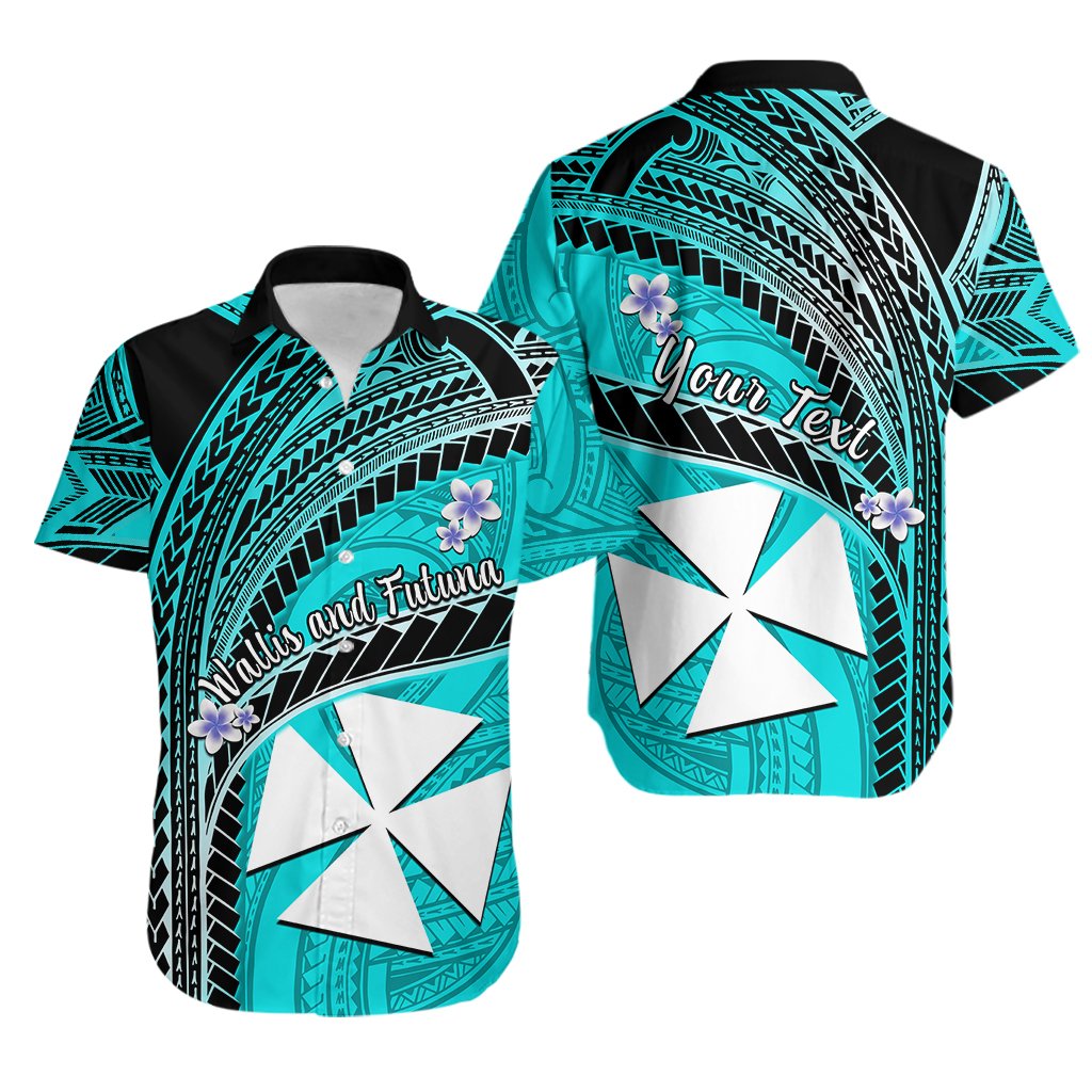 Custom Personalised Wallis And Futuna Hawaiian Shirt Plumeria Flowers With Turquoise Polynesian Pattern