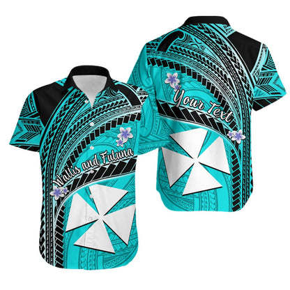 Custom Personalised Wallis And Futuna Hawaiian Shirt Plumeria Flowers With Turquoise Polynesian Pattern