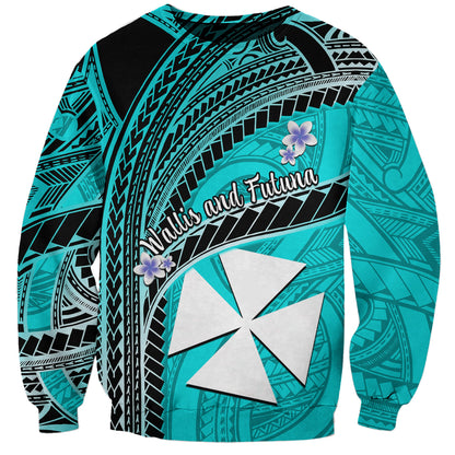 Custom Personalised Wallis And Futuna Sweatshirt Plumeria Flowers With Turquoise Polynesian Pattern