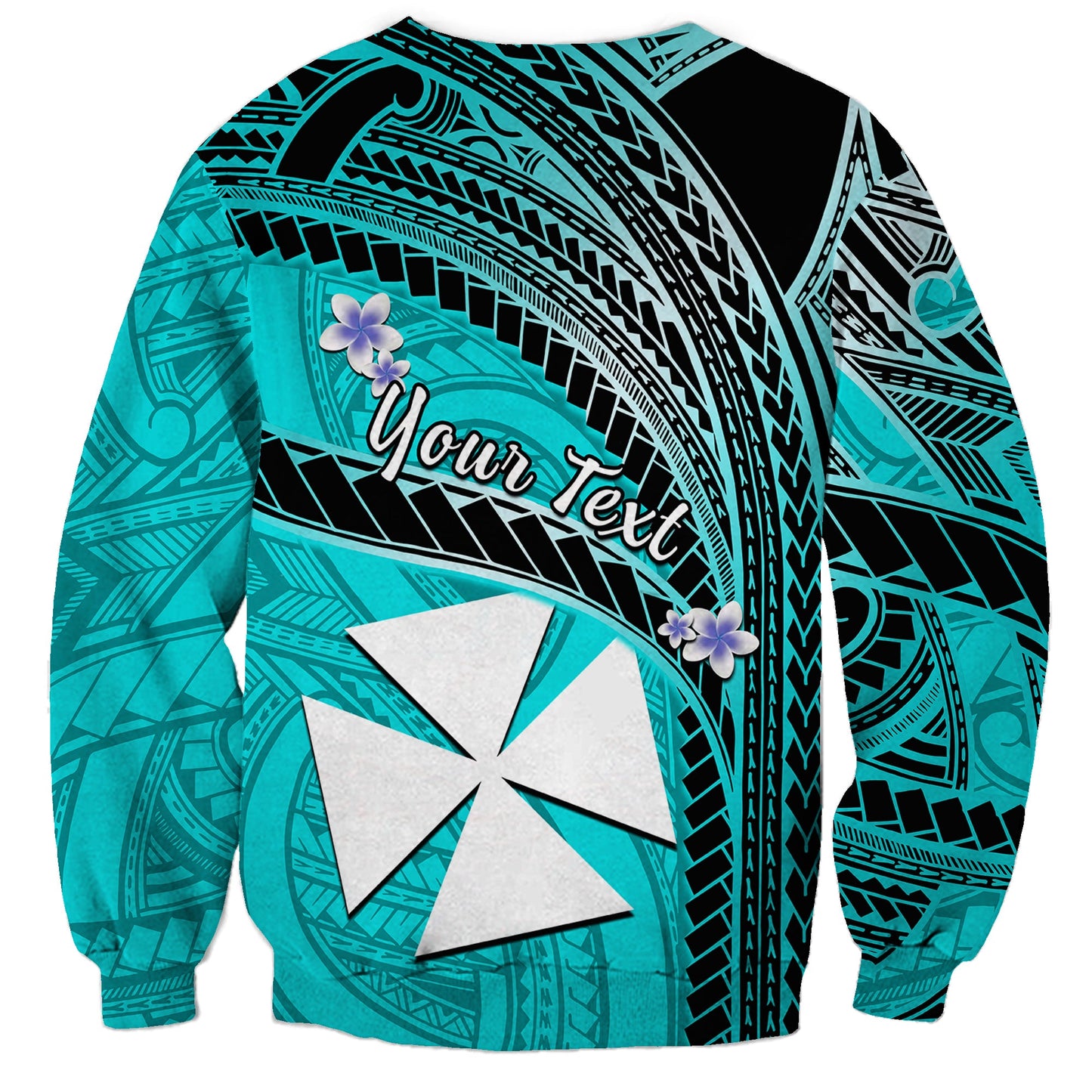 Custom Personalised Wallis And Futuna Sweatshirt Plumeria Flowers With Turquoise Polynesian Pattern