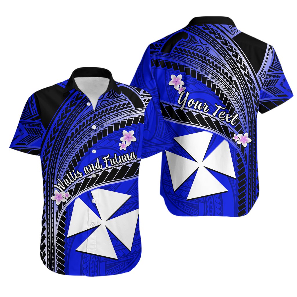 Custom Personalised Wallis And Futuna Hawaiian Shirt Plumeria Flowers With Blue Polynesian Pattern