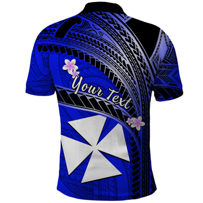 Custom Personalised Wallis And Futuna Polo Shirt Plumeria Flowers With Blue Polynesian Pattern