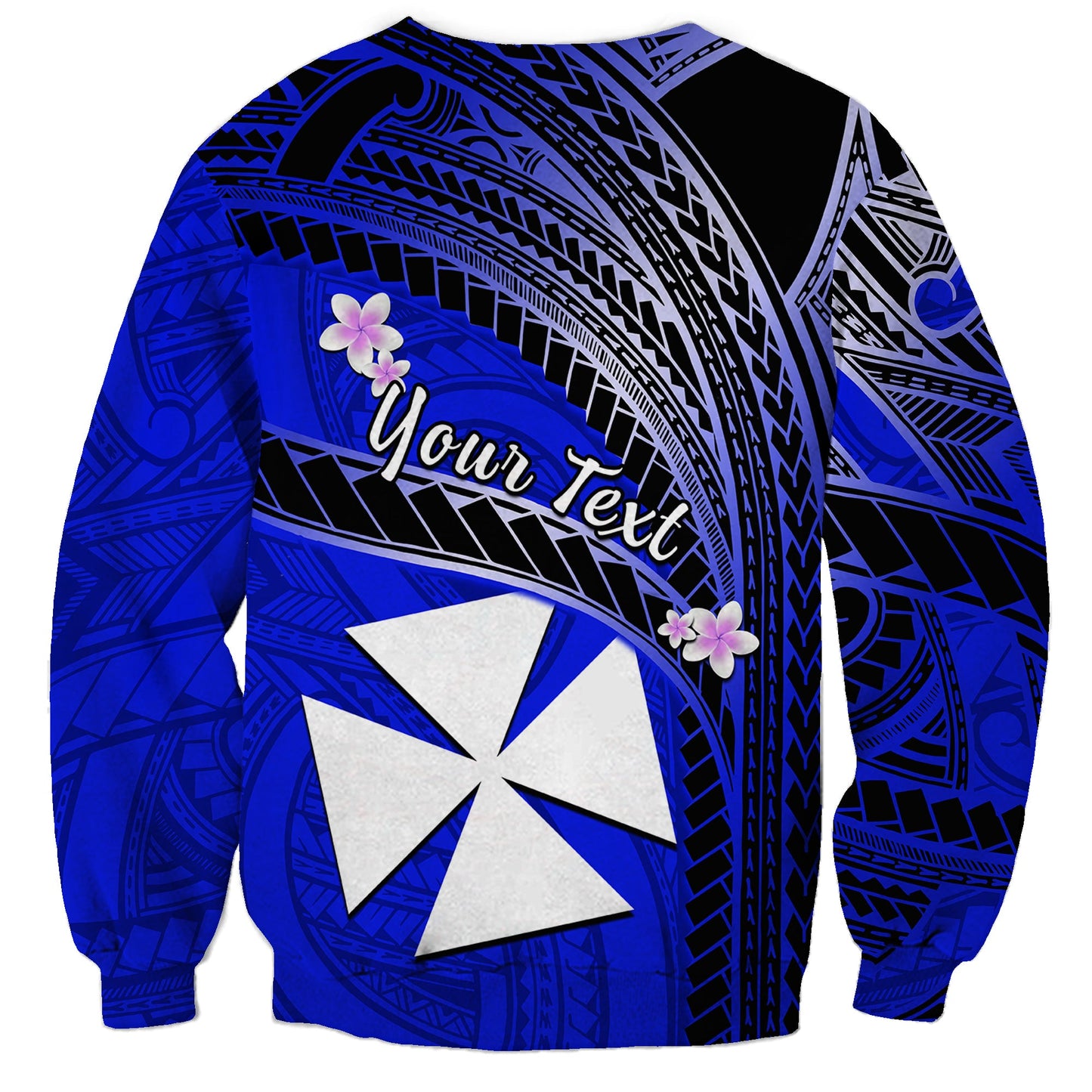Custom Personalised Wallis And Futuna Sweatshirt Plumeria Flowers With Blue Polynesian Pattern