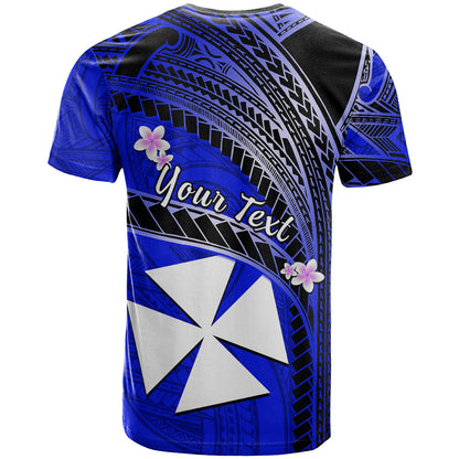(Custom Personalised) Wallis And Futuna T Shirt Plumeria Flowers With Blue Polynesian Pattern