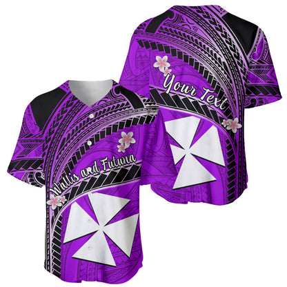 (Custom Personalised) Wallis And Futuna Baseball Jersey Plumeria Flowers With Purple Polynesian Pattern