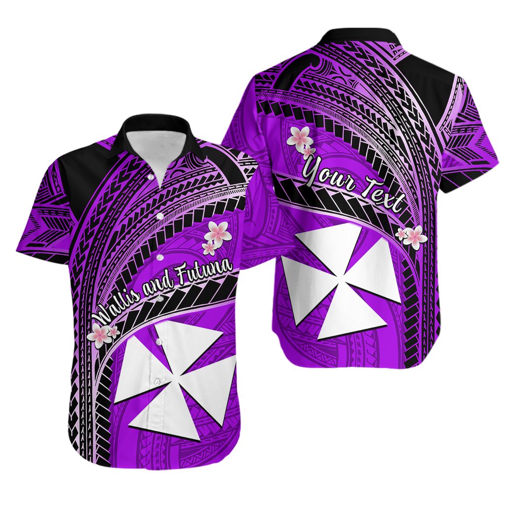 Custom Personalised Wallis And Futuna Hawaiian Shirt Plumeria Flowers With Purple Polynesian Pattern