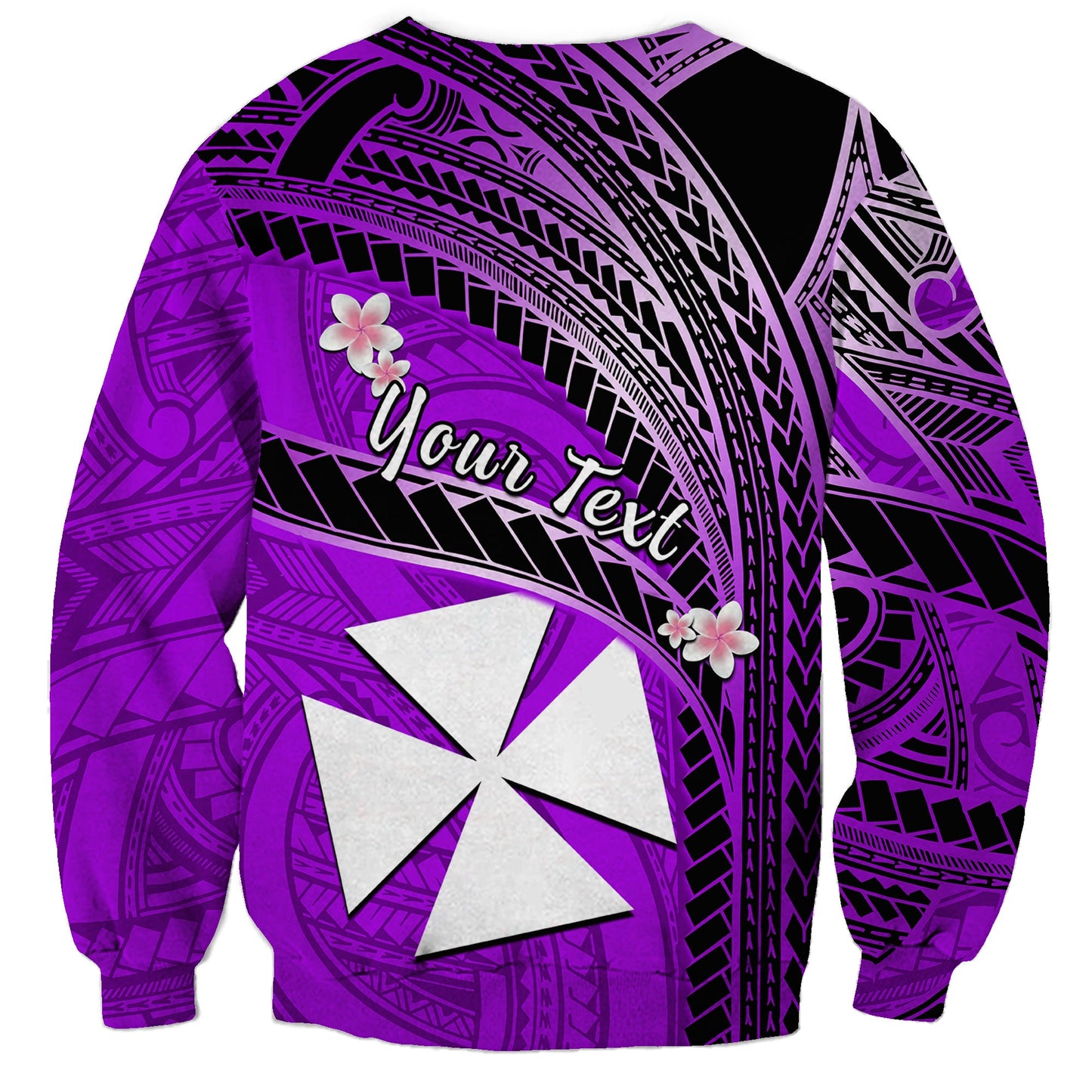 Custom Personalised Wallis And Futuna Sweatshirt Plumeria Flowers With Purple Polynesian Pattern
