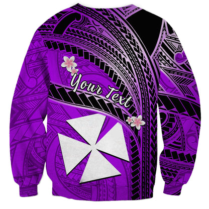 Custom Personalised Wallis And Futuna Sweatshirt Plumeria Flowers With Purple Polynesian Pattern