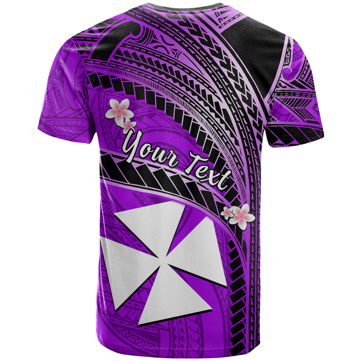 (Custom Personalised) Wallis And Futuna T Shirt Plumeria Flowers With Purple Polynesian Pattern