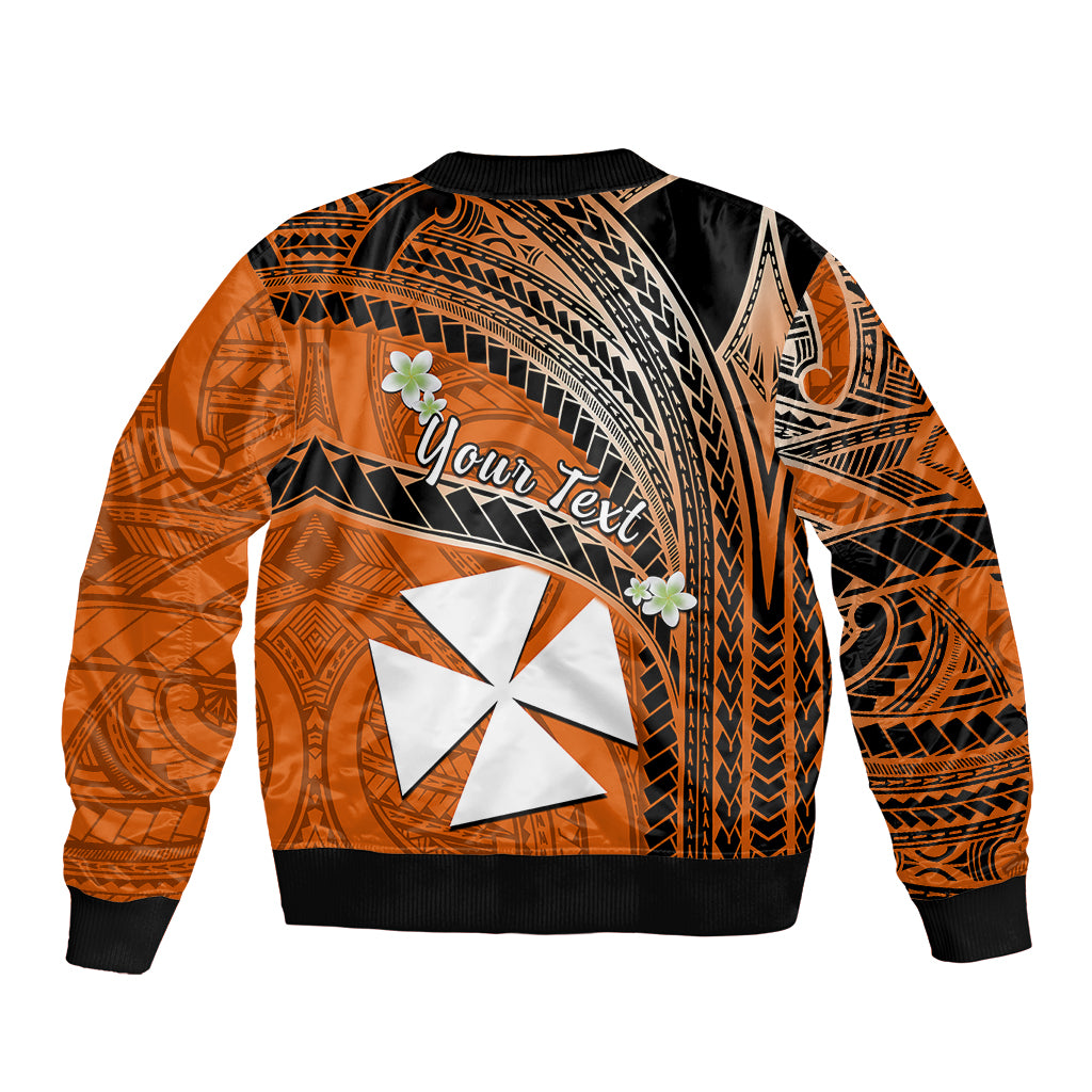 (Custom Personalised) Wallis And Futuna Bomber Jacket Plumeria Flowers With Orange Polynesian Pattern