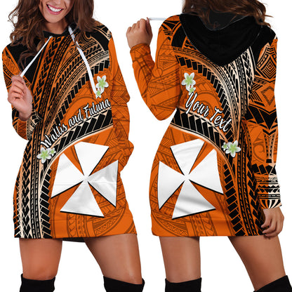 Custom Personalised Wallis And Futuna Hoodie Dress Plumeria Flowers With Orange Polynesian Pattern