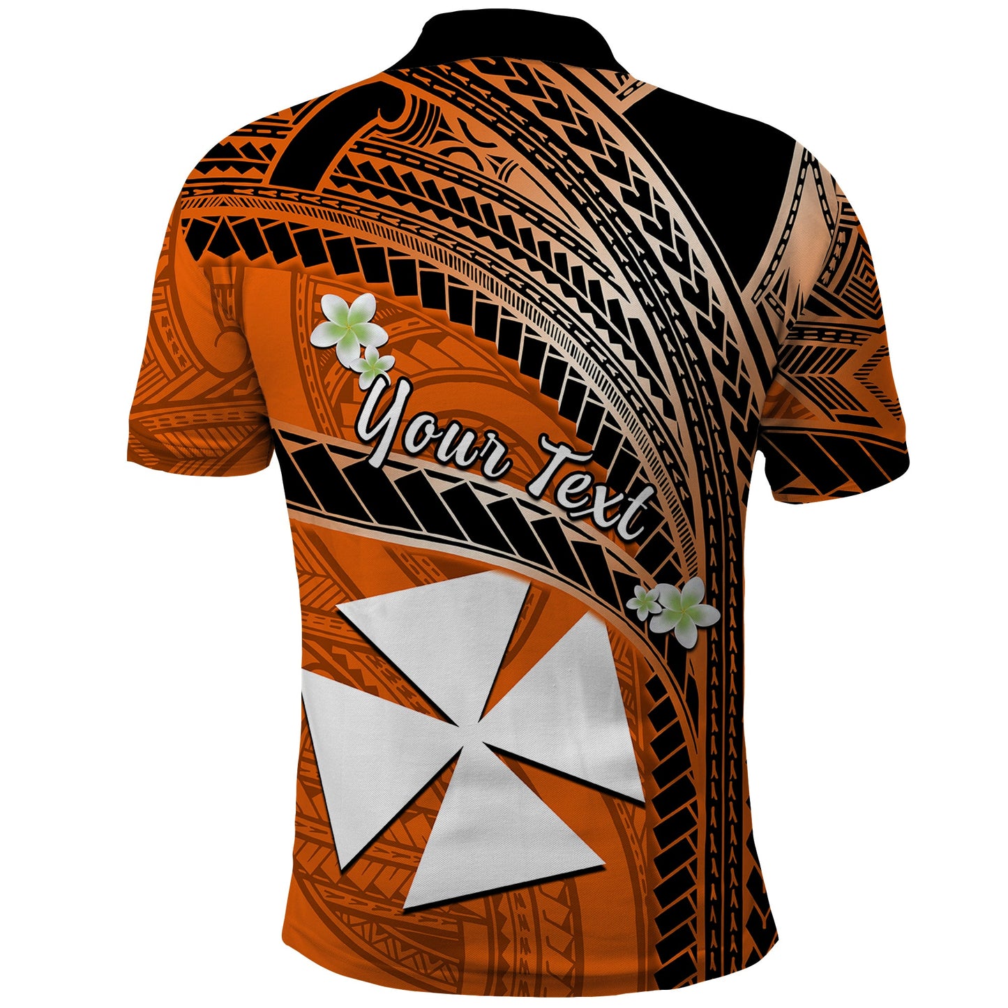Custom Personalised Wallis And Futuna Polo Shirt Plumeria Flowers With Orange Polynesian Pattern