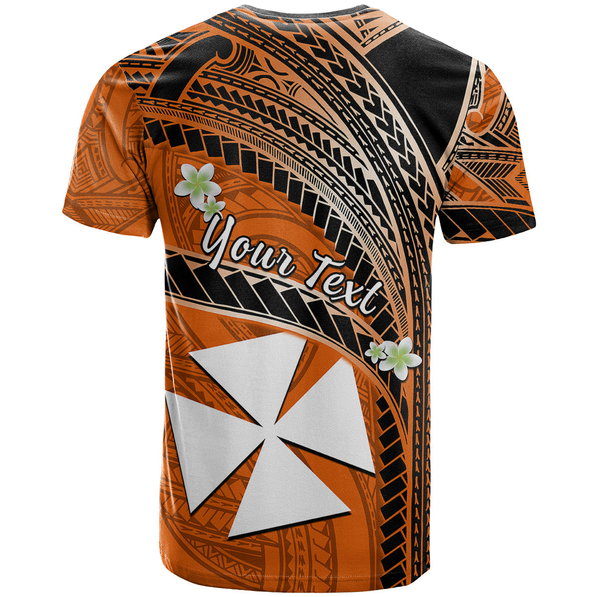 (Custom Personalised) Wallis And Futuna T Shirt Plumeria Flowers With Orange Polynesian Pattern
