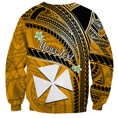Custom Personalised Wallis And Futuna Sweatshirt Plumeria Flowers With Gold Polynesian Pattern