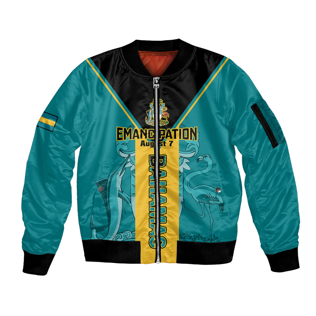 Personalised Bahamas Sleeve Zip Bomber Jacket Happy Bahamian Emancipation Day