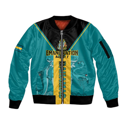 Personalised Bahamas Sleeve Zip Bomber Jacket Happy Bahamian Emancipation Day