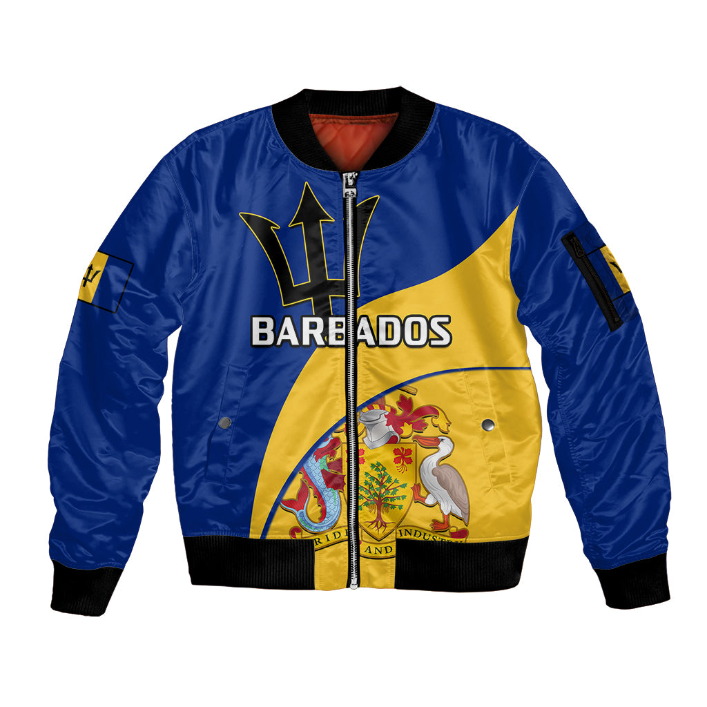 Barbados Sleeve Zip Bomber Jacket Barbadian Coat Of Arms