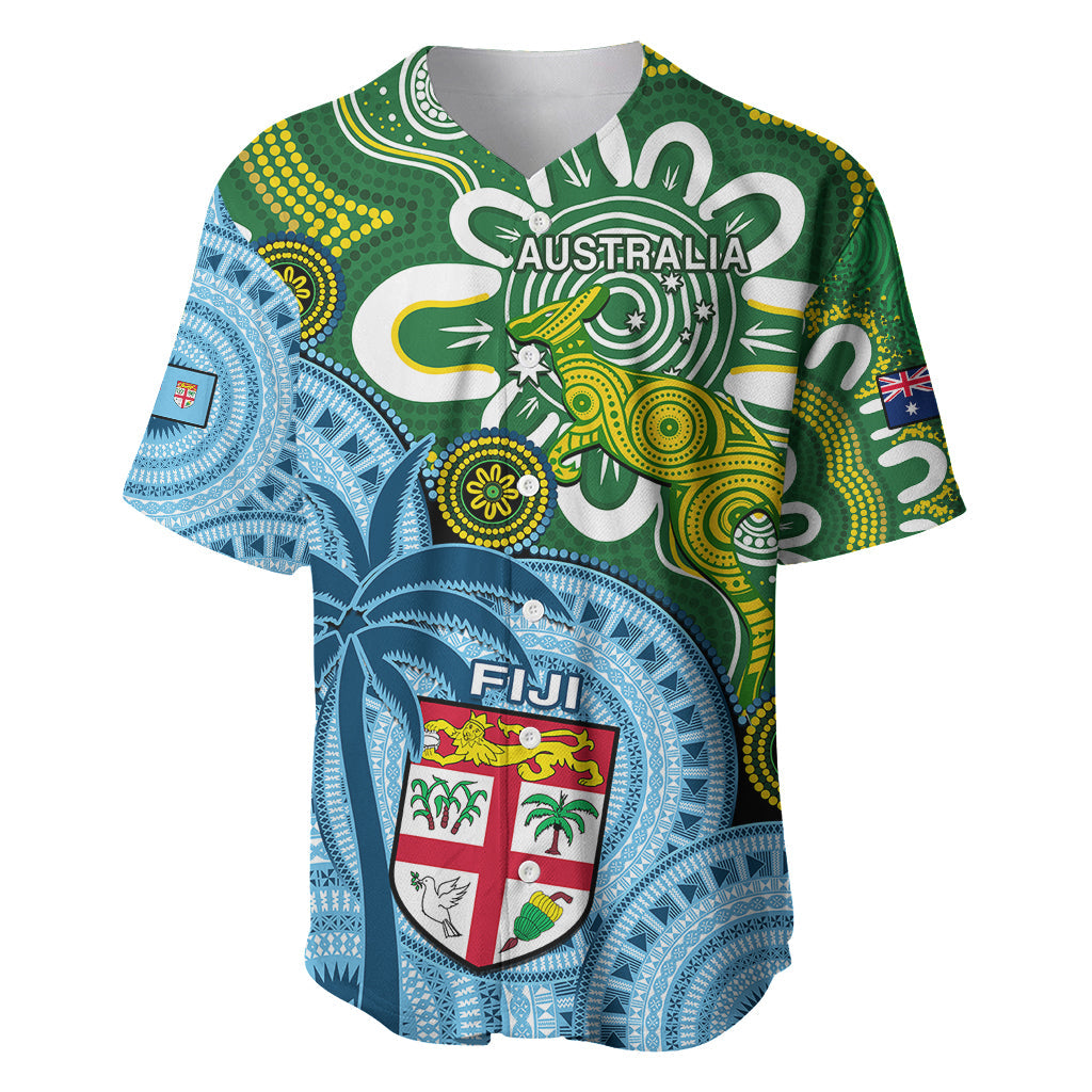 Personalised Australia And Fiji Baseball Jersey Aboriginal Mix Fijian Tapa Unique Style