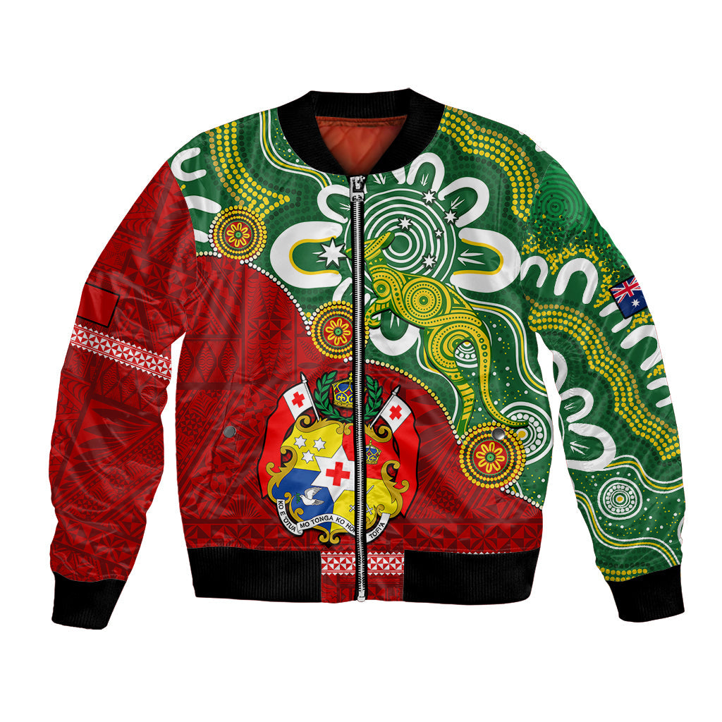 Australia And Tonga Bomber Jacket Aboriginal Mix Tongan Ngatu Unique Style