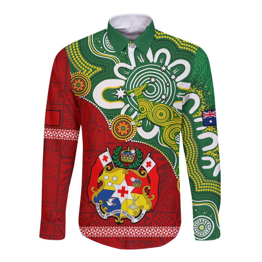 Australia And Tonga Long Sleeve Button Shirt Aboriginal Mix Tongan Ngatu Unique Style
