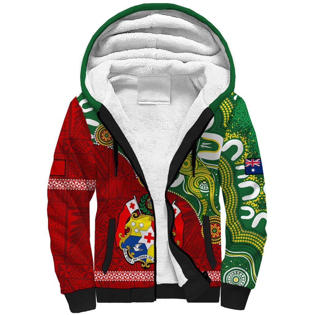 Australia And Tonga Sherpa Hoodie Aboriginal Mix Tongan Ngatu Unique Style