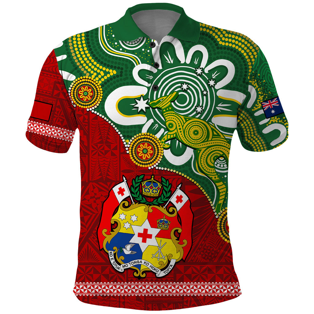 Personalised Australia And Tonga Polo Shirt Aboriginal Mix Tongan Ngatu Unique Style