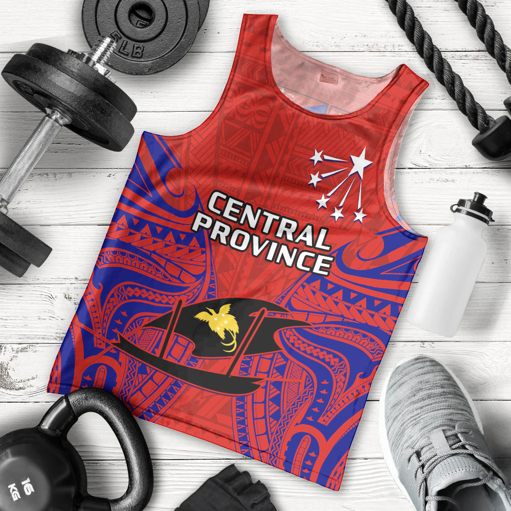 Papua New Guinea Men Tank Top Central Province Mix Coat Of Arms Polynesian Art