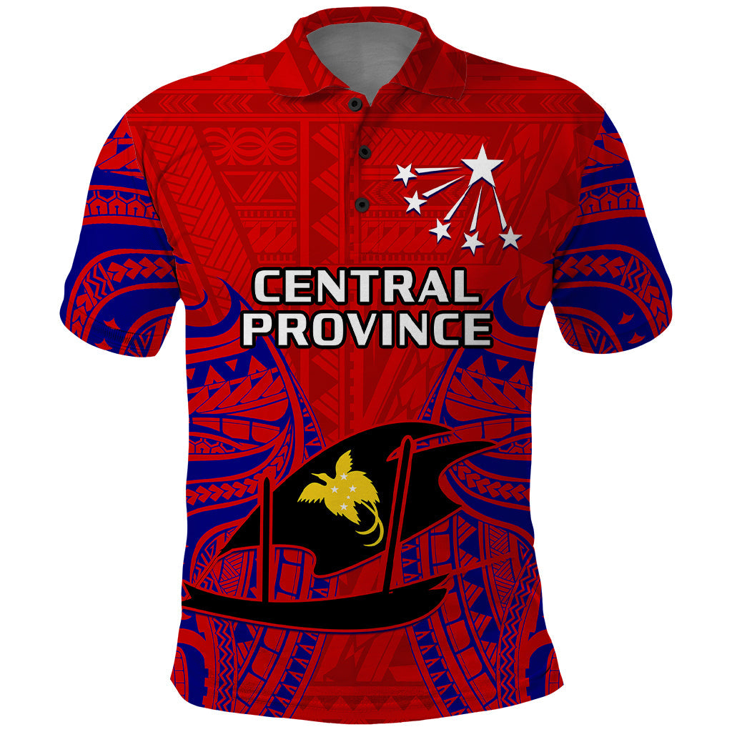 Papua New Guinea Polo Shirt Central Province Mix Coat Of Arms Polynesian Art