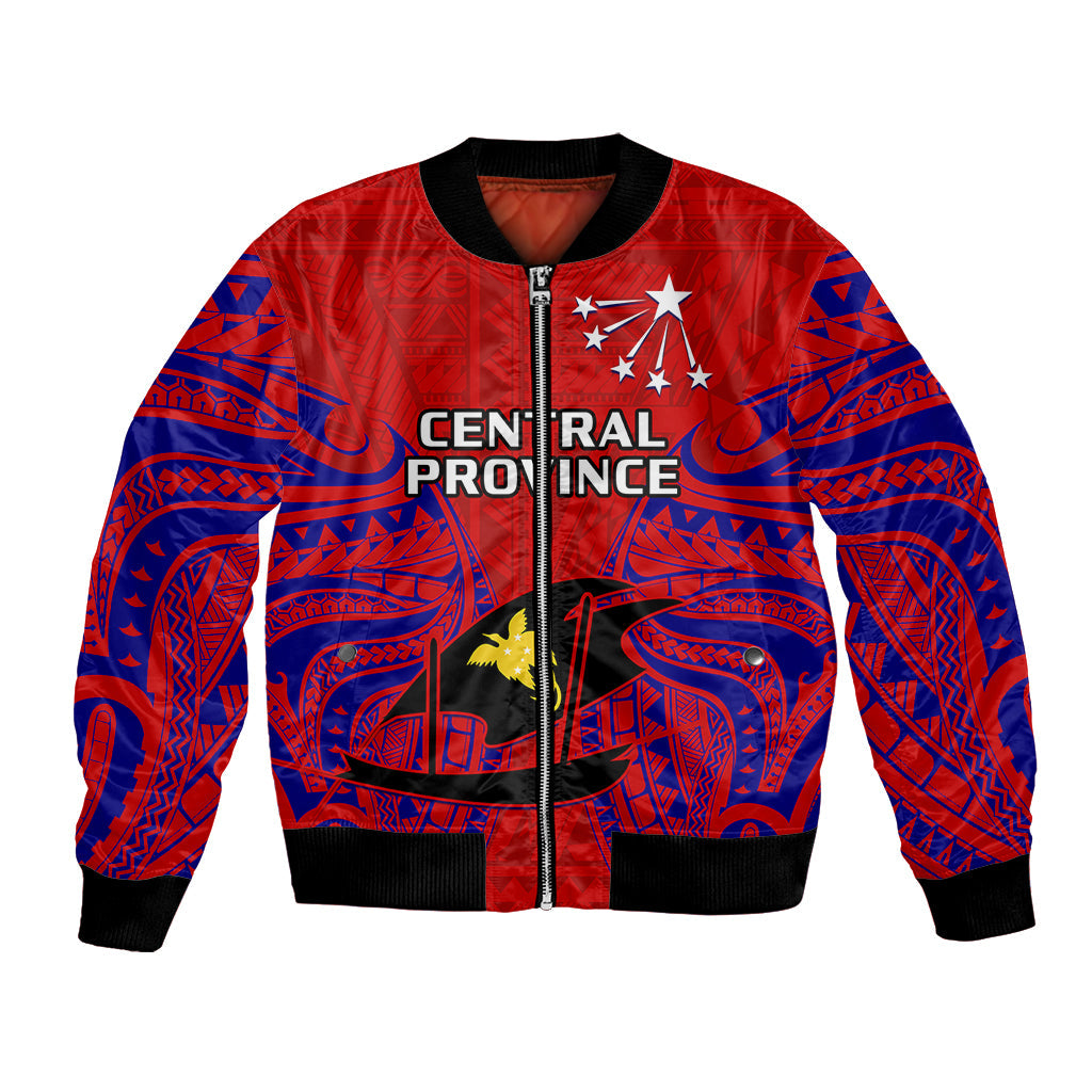 Papua New Guinea Bomber Jacket Central Province Mix Coat Of Arms Polynesian Art