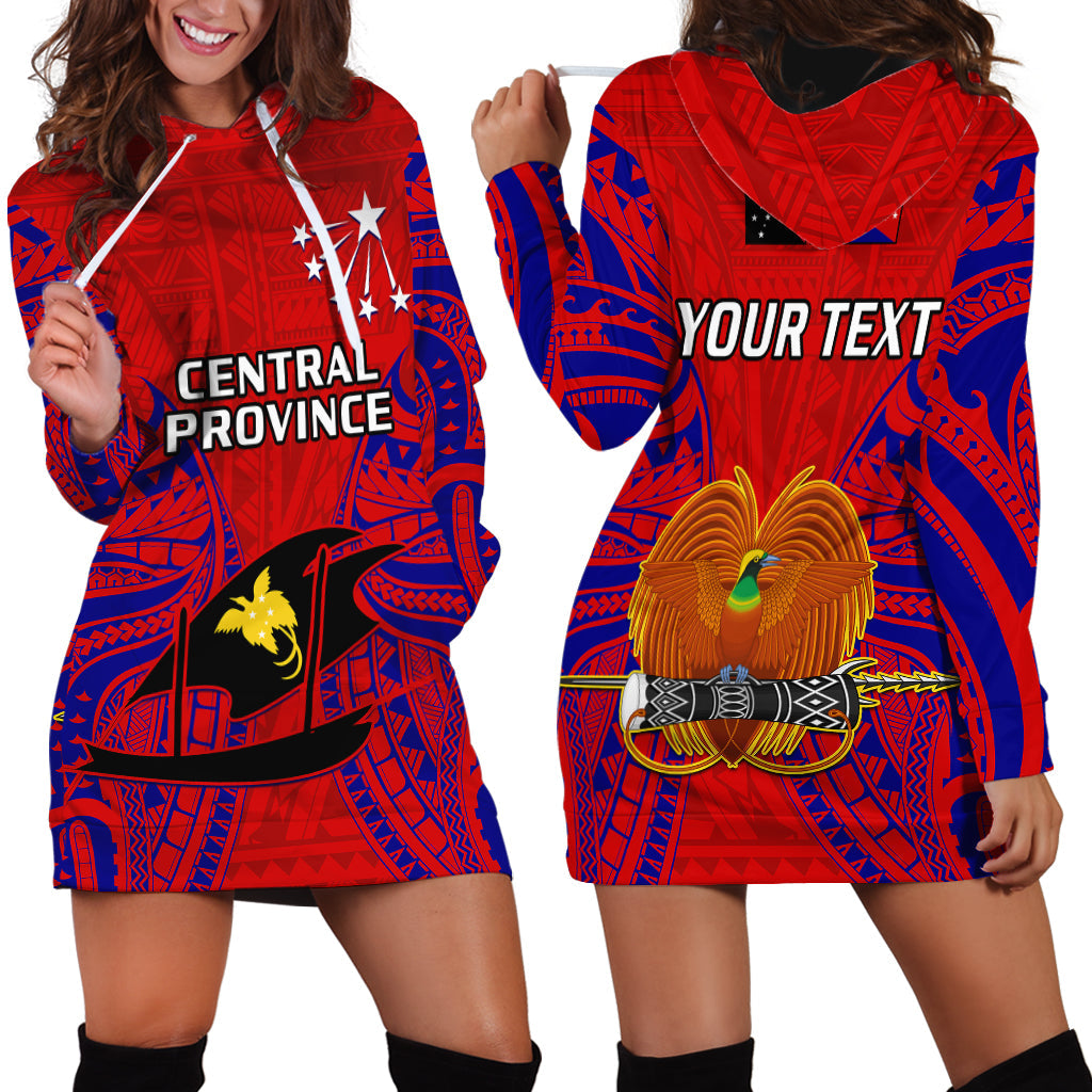 Custom Personalised Papua New Guinea Hoodie Dress Central Province Mix Coat Of Arms Polynesian Art