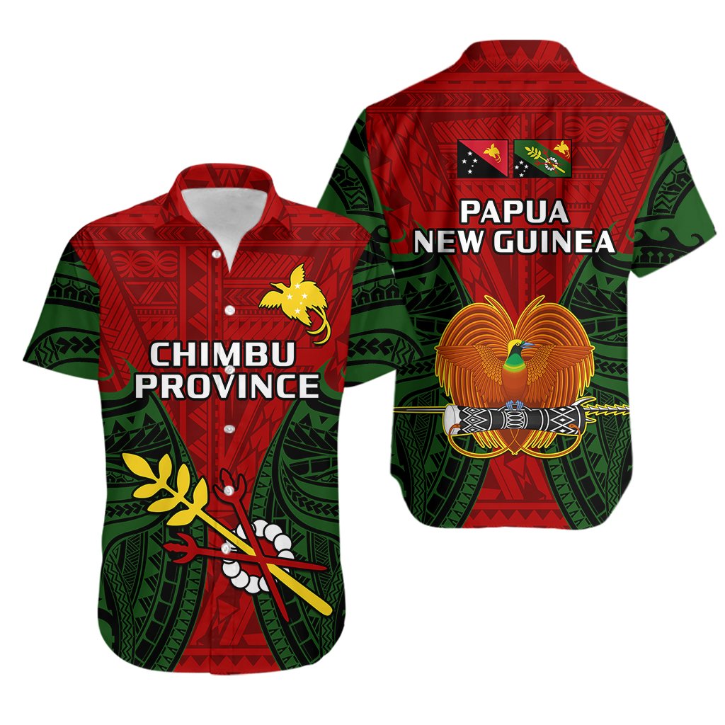 Papua New Guinea Hawaiian Shirt Chimbu Province Mix Coat Of Arms Polynesian Art