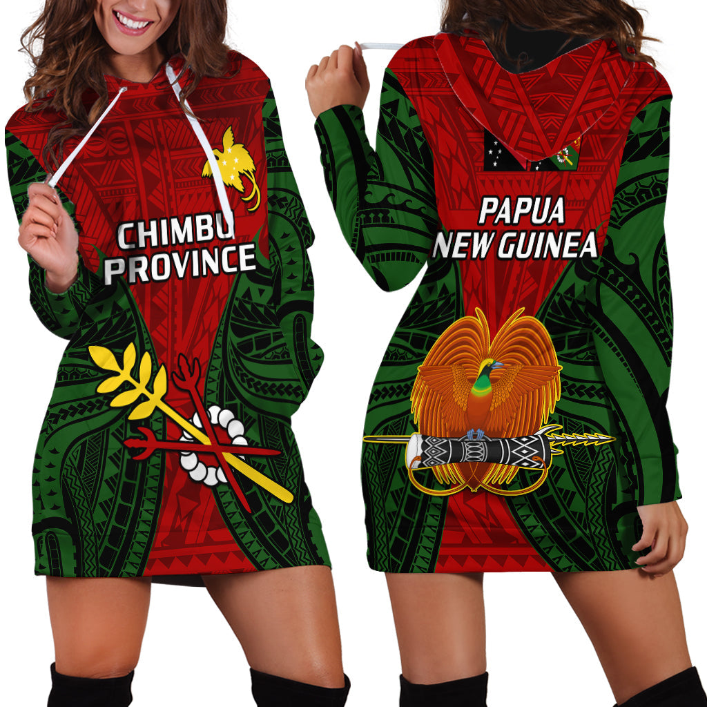Papua New Guinea Hoodie Dress Chimbu Province Mix Coat Of Arms Polynesian Art