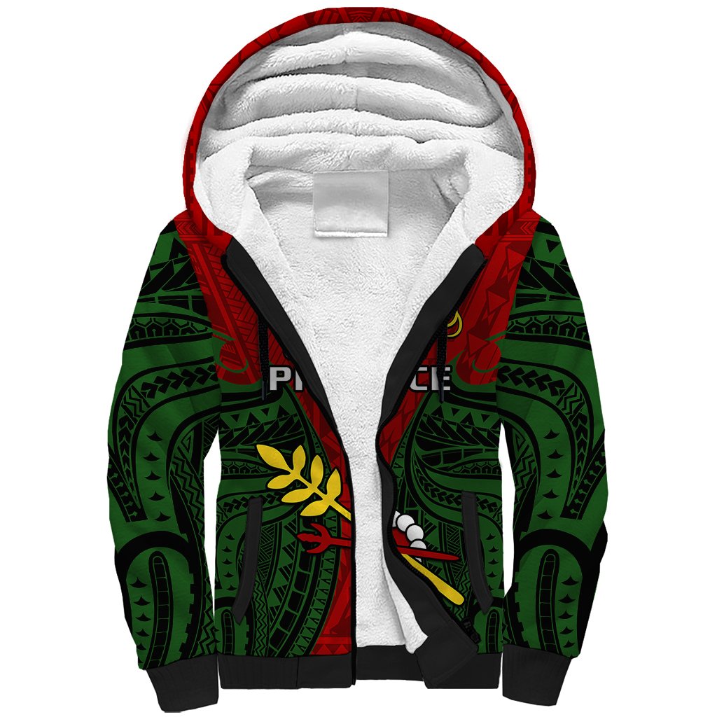Papua New Guinea Sherpa Hoodie Chimbu Province Mix Coat Of Arms Polynesian Art